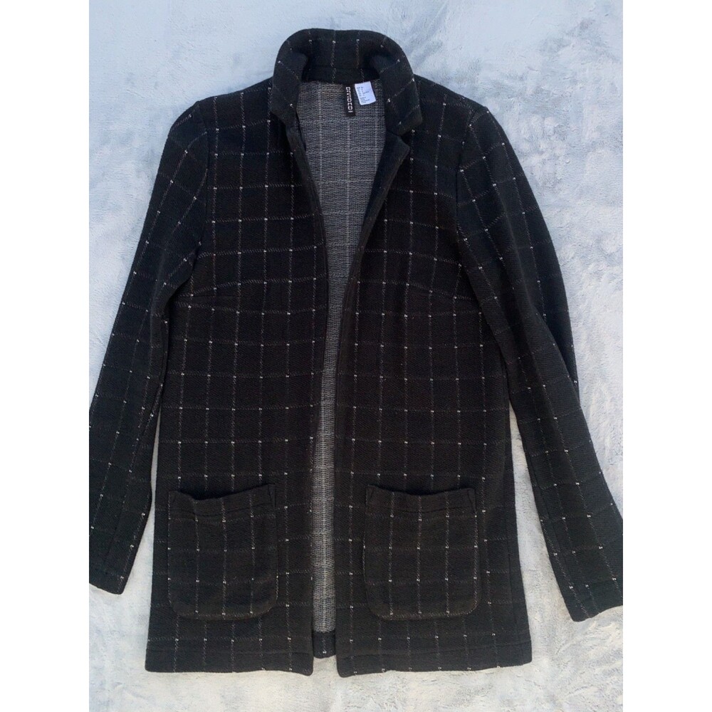 H&M Divided Cardigan Blazer Open Front Knit Jacket Womens 4 Black Gray